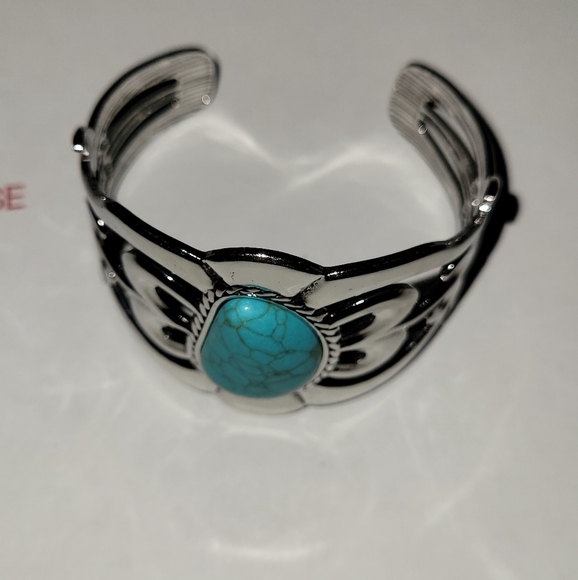 Turquoise Faux & Silver Tone Cuff Bracelet - Picture 2 of 3